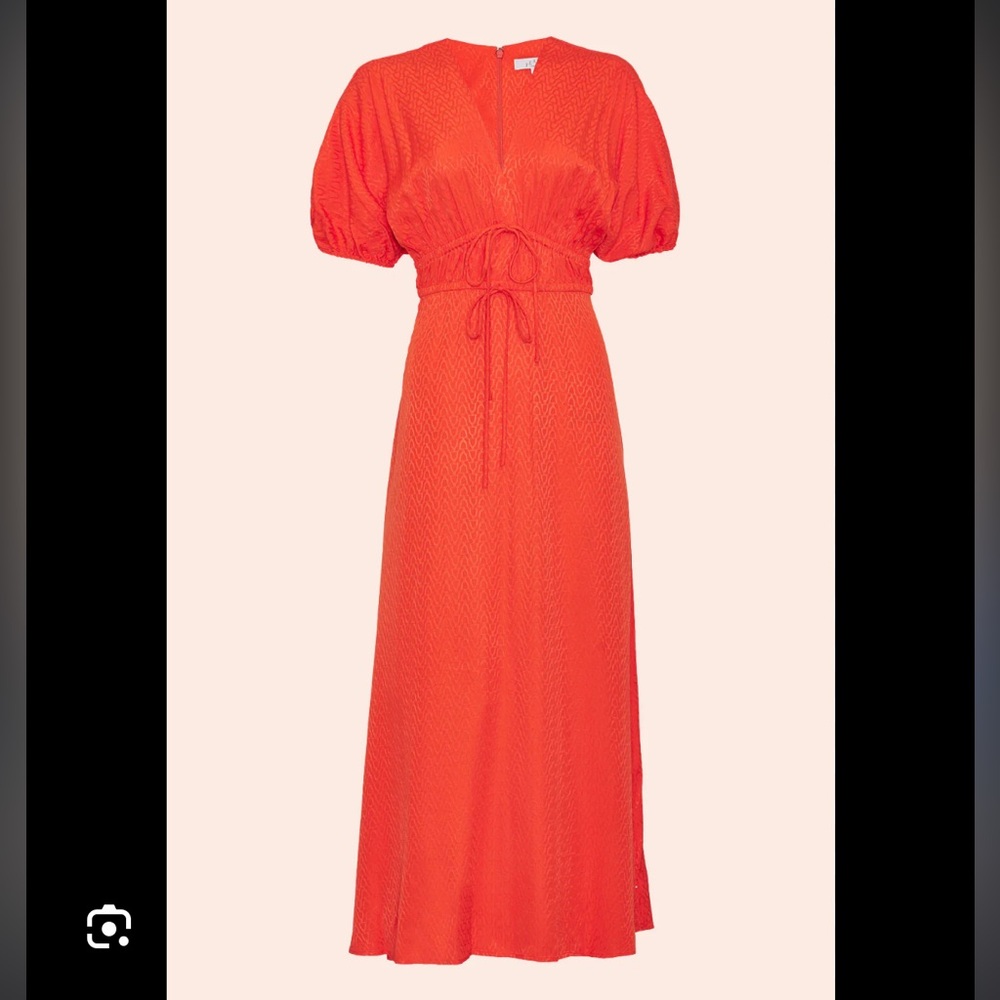 Pearl by Lela Rose Equestrian Jacquard midi with Puff Sleeves and V-Neck 10 NWT